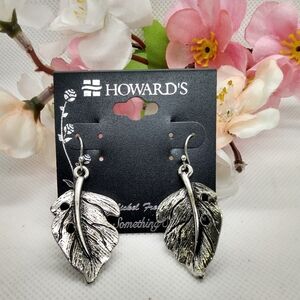 Howard's antiqued silver tone leaf earrings. NOC